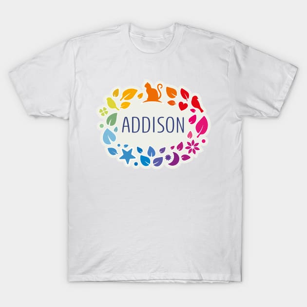 Addison name with colorful leaves T-Shirt by WildMeART